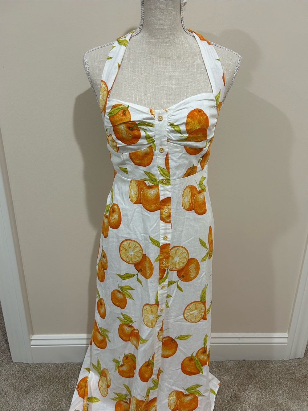 Zara White Maxi Dress with Orange Citrus Print
